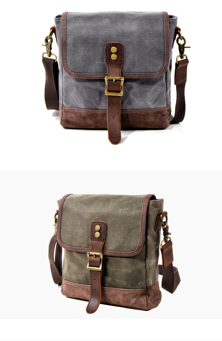 Khaki Waxed Canvas Vertical Side Bag Messenger Bag Mens Cycling Khaki Canvas Messenger Bag For Men