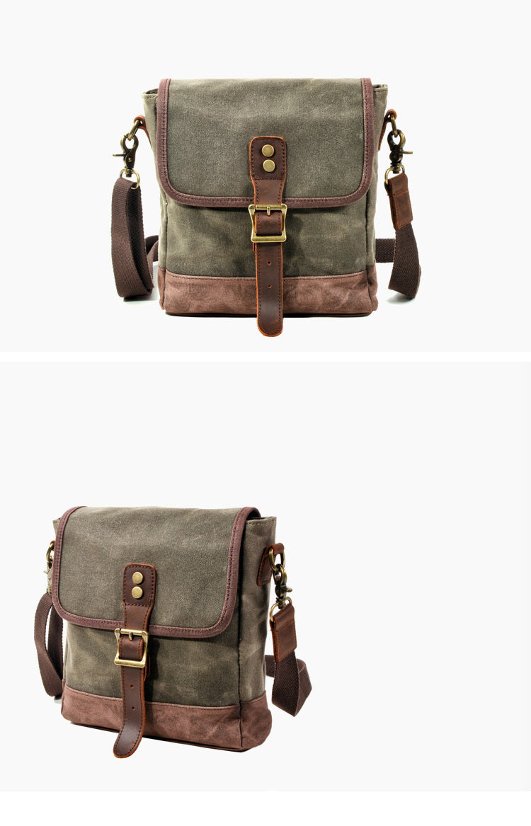 Khaki Waxed Canvas Vertical Side Bag Messenger Bag Mens Cycling Khaki Canvas Messenger Bag For Men