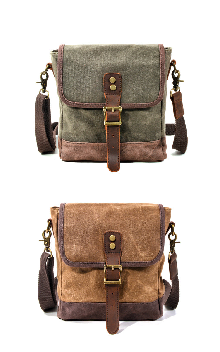 Khaki Waxed Canvas Vertical Side Bag Messenger Bag Mens Cycling Khaki Canvas Messenger Bag For Men