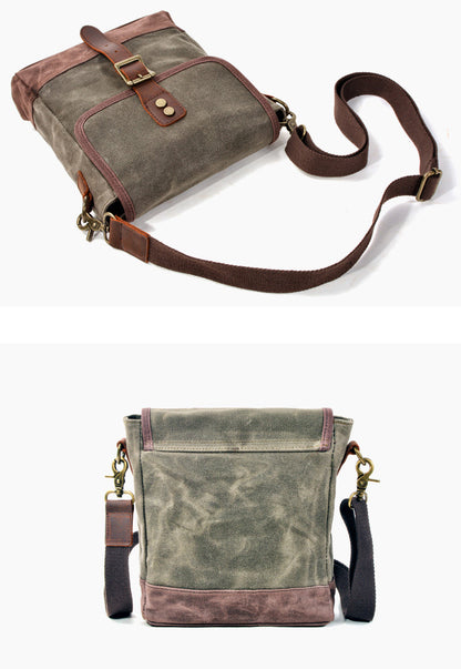 Khaki Waxed Canvas Vertical Side Bag Messenger Bag Mens Cycling Khaki Canvas Messenger Bag For Men