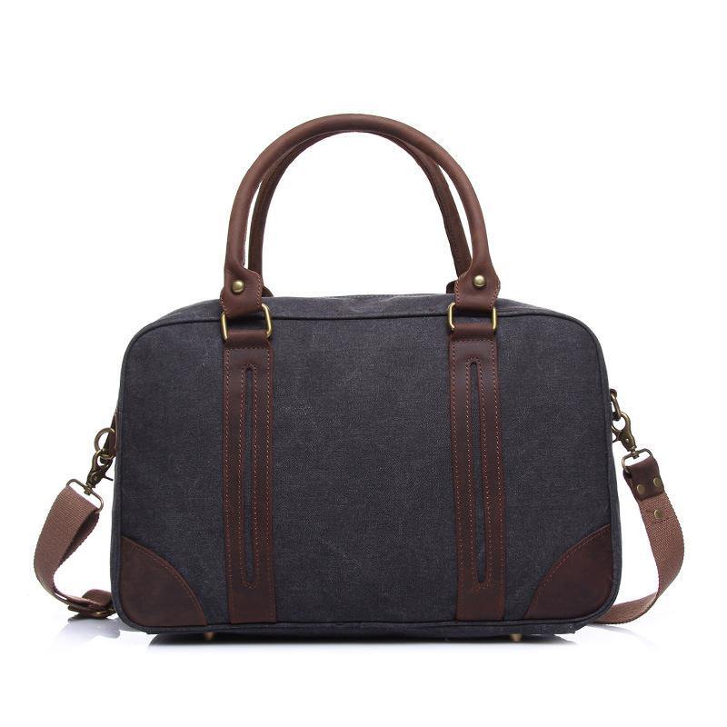 Khaki Leather Canvas Mens Weekender Bag Casual Travel Handbag Canvas Duffle Bag for Men