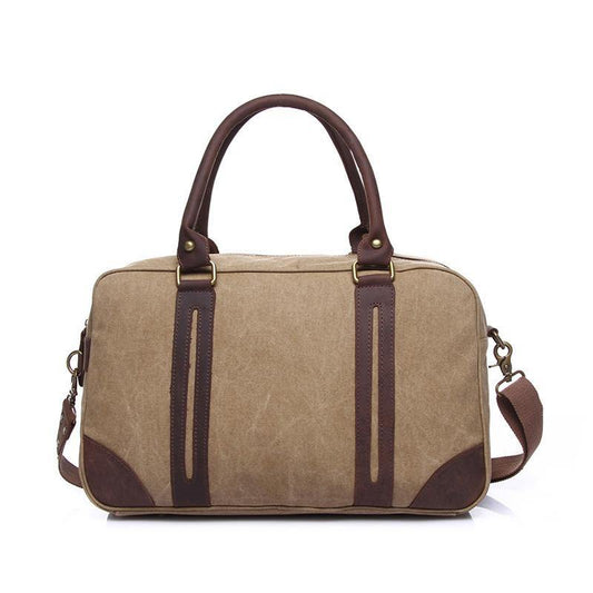 Khaki Leather Canvas Mens Weekender Bag Casual Travel Handbag Canvas Duffle Bag for Men