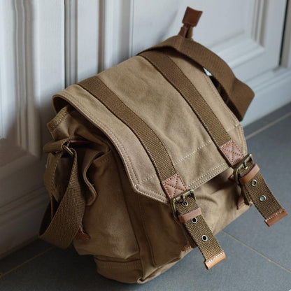 Khaki Canvas Messenger Bag Crossbody Bag Khaki Canvas Shoulder Bag Mens Cycling Bag For Men