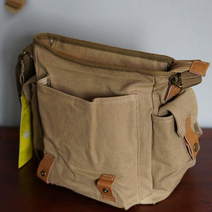 Khaki Canvas Messenger Bag Crossbody Bag Khaki Canvas Shoulder Bag Mens Cycling Bag For Men