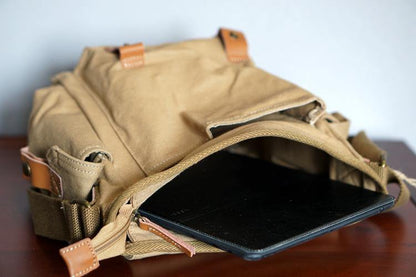 Khaki Canvas Messenger Bag Crossbody Bag Khaki Canvas Shoulder Bag Mens Cycling Bag For Men