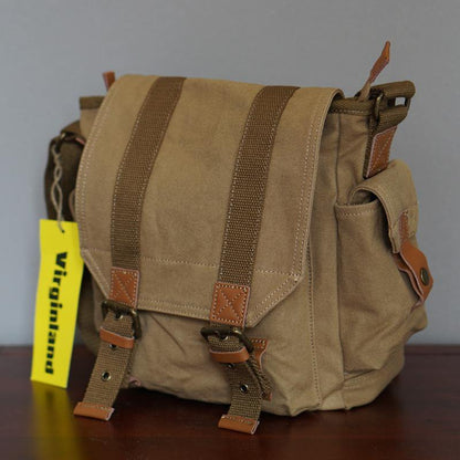 Khaki Canvas Messenger Bag Crossbody Bag Khaki Canvas Shoulder Bag Mens Cycling Bag For Men