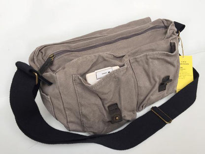 Gray Canvas Messenger Bag Gray Canvas Shoulder Bag Mens Cycling Bag For Men