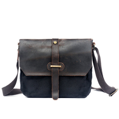 Gray Leather Canvas Shoulder Bag Mens Cycling Gray Canvas Small Messenger Bag For Men