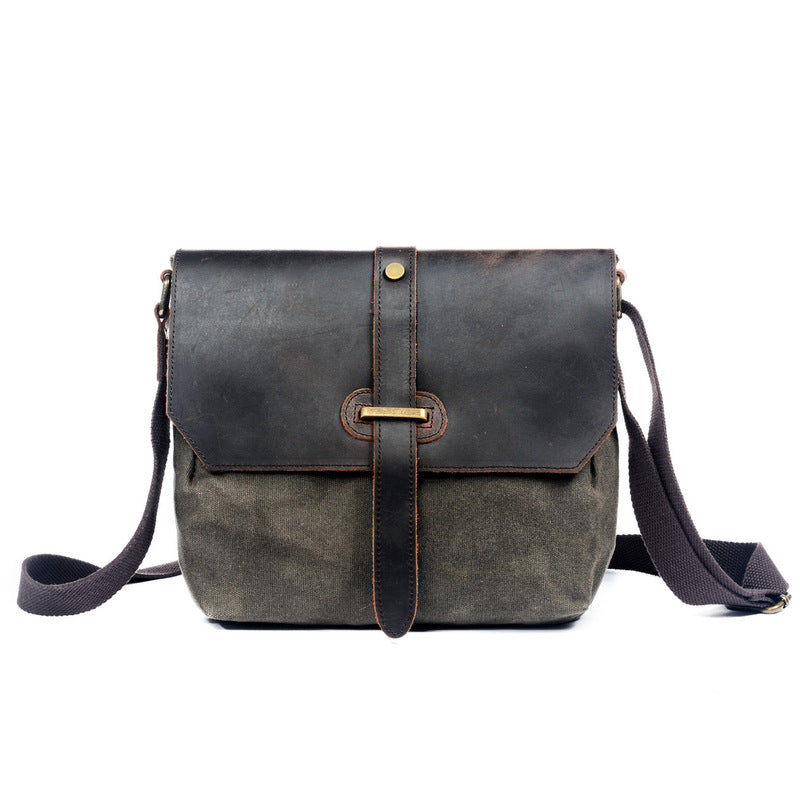 Gray Leather Canvas Shoulder Bag Mens Cycling Gray Canvas Small Messenger Bag For Men