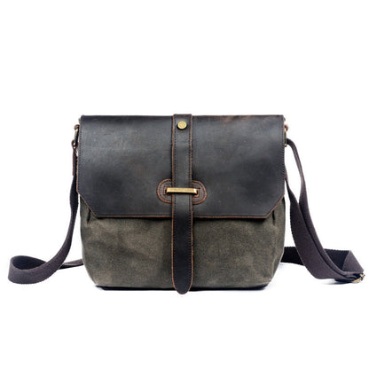 Green Leather Canvas Shoulder Bag Mens Cycling Green Canvas Small Messenger Bag For Men