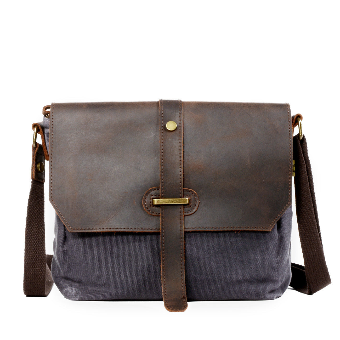 Khaki Leather Canvas Shoulder Bag Mens Cycling Khaki Canvas Small Messenger Bag For Men