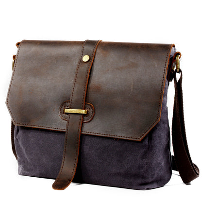 Khaki Leather Canvas Shoulder Bag Mens Cycling Khaki Canvas Small Messenger Bag For Men