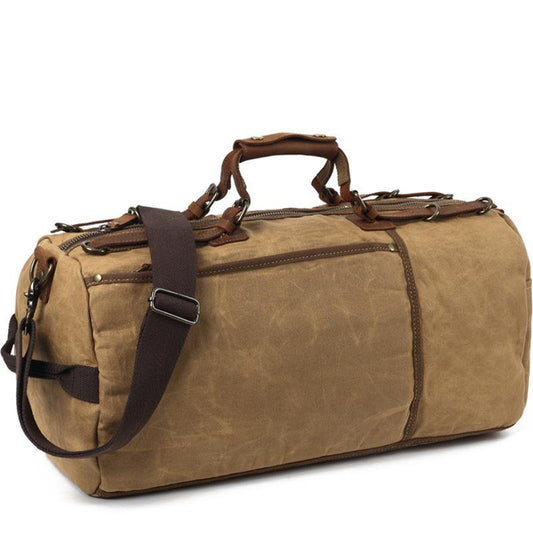 Khaki Waxed Canvas Mens Weekender Bag Travel Handbag Casual Canvas Duffle Bag for Men