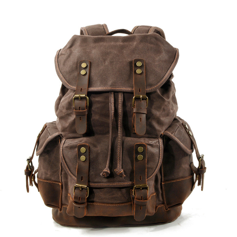 Khaki Waxed Canvas Travel Backpack Canvas Mens Khaki Laptop Backpack Hiking Backpack For Men