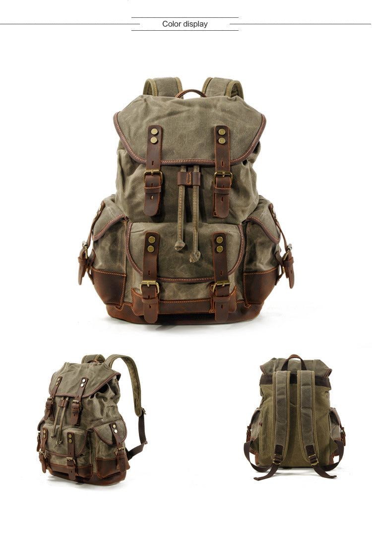 Khaki Waxed Canvas Travel Backpack Canvas Mens Khaki Laptop Backpack Hiking Backpack For Men