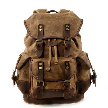 Khaki Waxed Canvas Travel Backpack Canvas Mens Khaki Laptop Backpack Hiking Backpack For Men