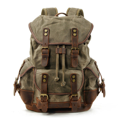 Khaki Waxed Canvas Travel Backpack Canvas Mens Khaki Laptop Backpack Hiking Backpack For Men