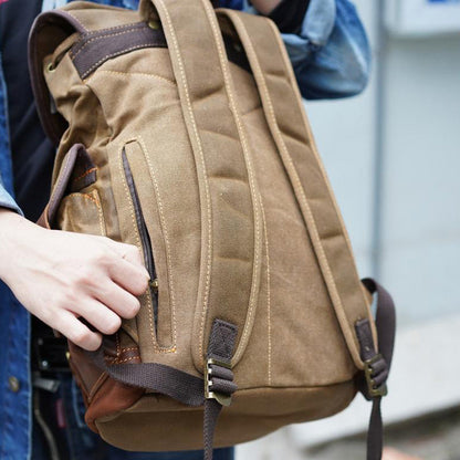 Khaki Waxed Canvas Travel Backpack Canvas Mens Khaki Laptop Backpack Hiking Backpack For Men