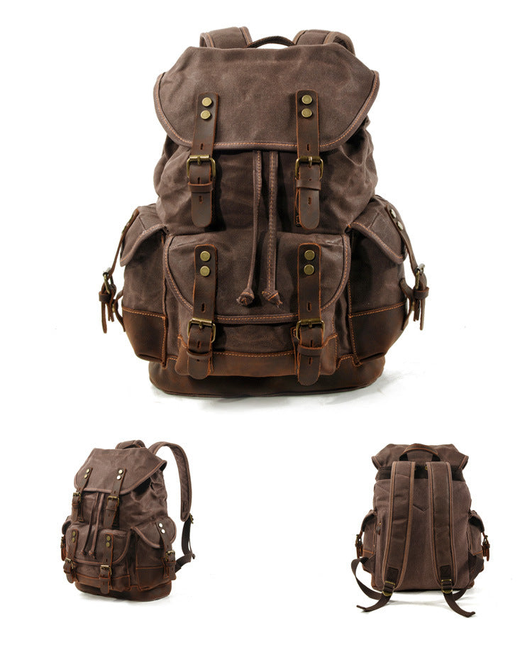 Khaki Waxed Canvas Travel Backpack Canvas Mens Khaki Laptop Backpack Hiking Backpack For Men