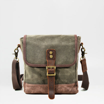 Khaki Waxed Canvas Vertical Side Bag Messenger Bag Mens Cycling Khaki Canvas Messenger Bag For Men