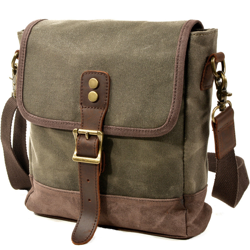 Khaki Waxed Canvas Vertical Side Bag Messenger Bag Mens Cycling Khaki Canvas Messenger Bag For Men