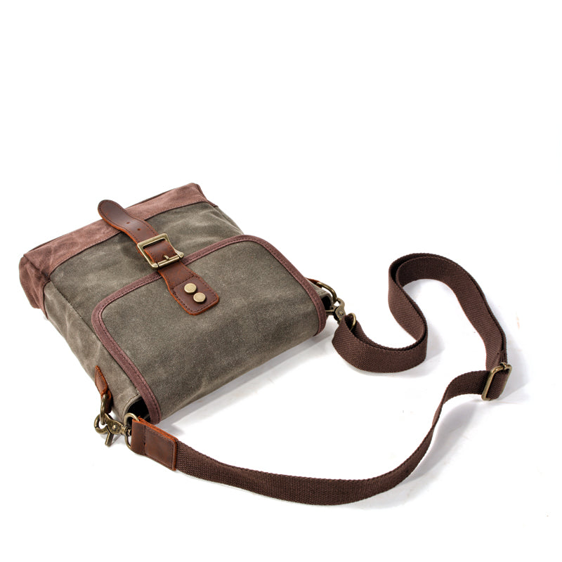 Khaki Waxed Canvas Vertical Side Bag Messenger Bag Mens Cycling Khaki Canvas Messenger Bag For Men