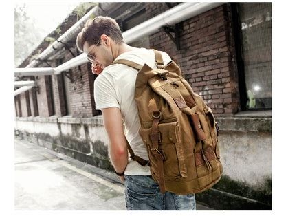 Khaki CANVAS Barrel MENS 20'' Bucket BACKPACK Brown Travel Backpack Khaki One Shoulder Hiking Bag For Men FOR MEN