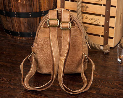 Khaki Fashion Mens Leather Small Travel Backpacks Cute College Backpacks School Backpack for men