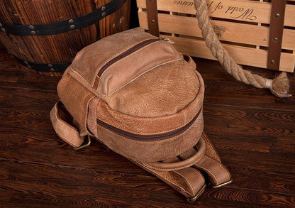 Khaki Fashion Mens Leather Small Travel Backpacks Cute College Backpacks School Backpack for men