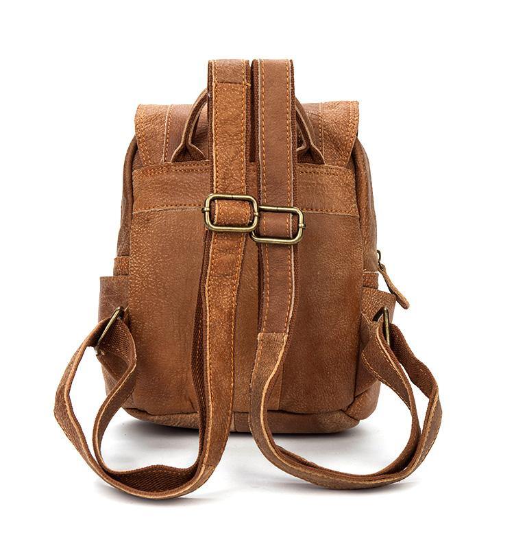 Brown Fashion Mens Leather 12-inch Small Computer Backpacks Laptop Backpacks School Backpack for men