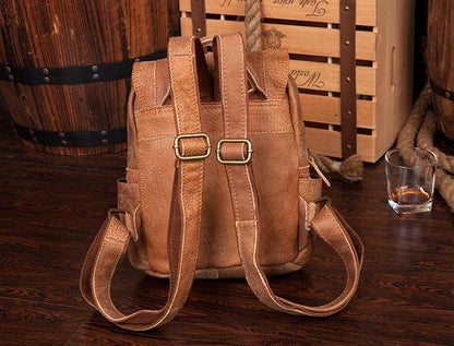 Brown Fashion Mens Leather 12-inch Small Computer Backpacks Laptop Backpacks School Backpack for men