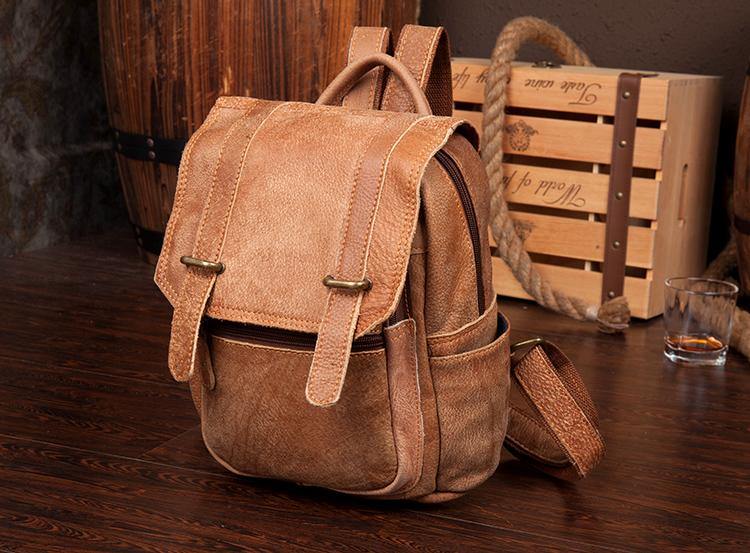 Brown Fashion Mens Leather 12-inch Small Computer Backpacks Laptop Backpacks School Backpack for men