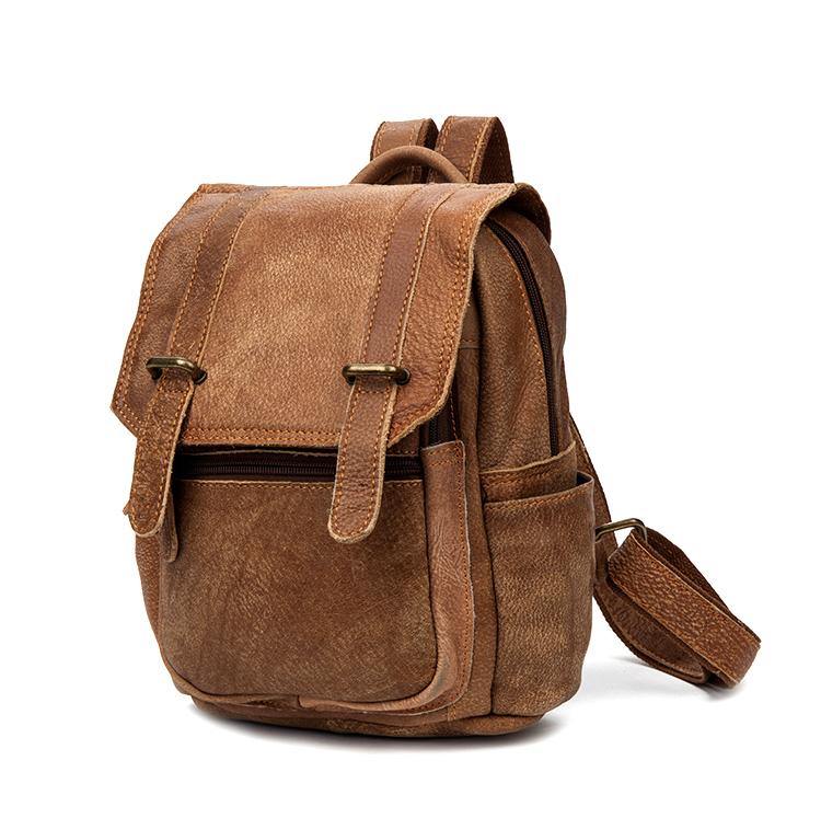 Brown Fashion Mens Leather 12-inch Small Computer Backpacks Laptop Backpacks School Backpack for men