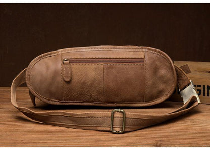 Cool Khaki Mens Leather Fanny Pack Mens Waist Bag Hip Pack Belt Bags Bumbag for Men