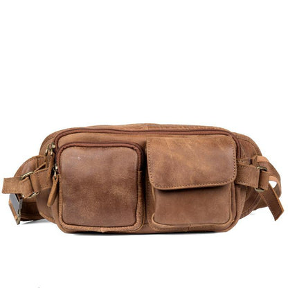 Cool Khaki Mens Leather Fanny Pack Mens Waist Bag Hip Pack Belt Bags Bumbag for Men