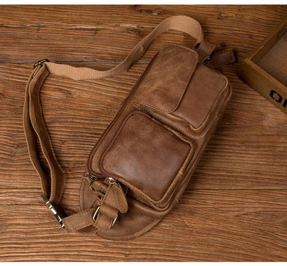 Cool Khaki Mens Leather Fanny Pack Mens Waist Bag Hip Pack Belt Bags Bumbag for Men