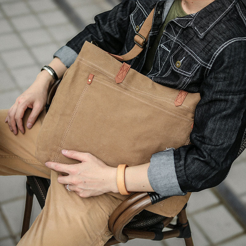 Khaki Vintage Canvas Men Womens Large Tote Bag Green Canvas Shoulder Tote Bag Shopper Tote For Men