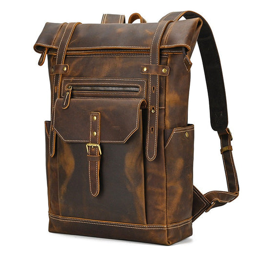 Large Leather Mens Travel Backpack Laptop Backpack Leather Rollup Backpack For Men