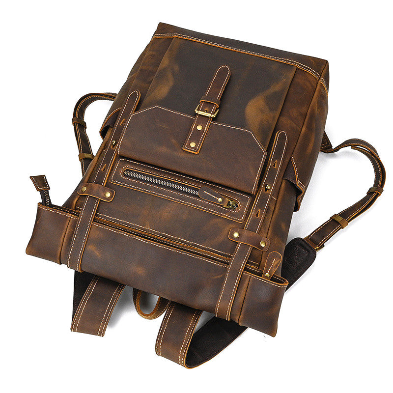 Large Leather Mens Travel Backpack Laptop Backpack Leather Rollup Backpack For Men