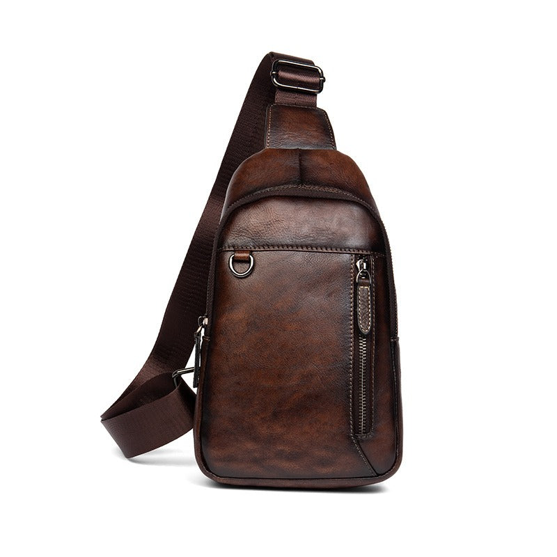 Leather Men's Sling Bag Cool Sling Brown Packs Sling Crossbody Pack For Men