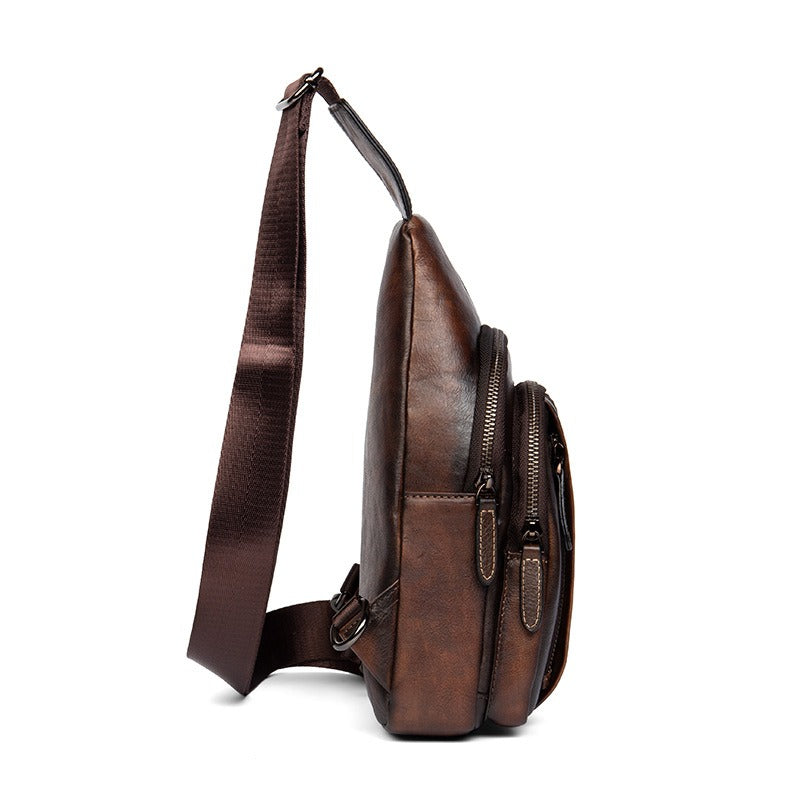 Leather Men's Sling Bag Cool Tan Sling Packs Sling Crossbody Pack For Men