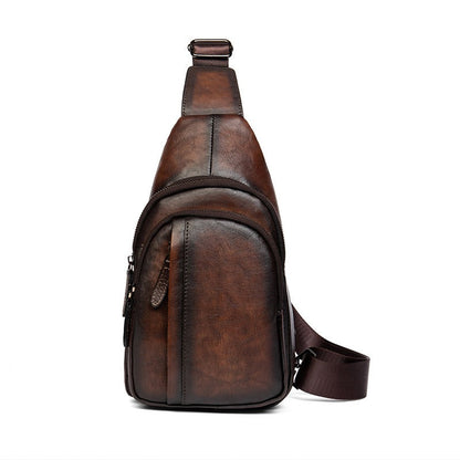 Leather Men's Sling Bag Cool Tan Sling Packs Sling Crossbody Pack For Men