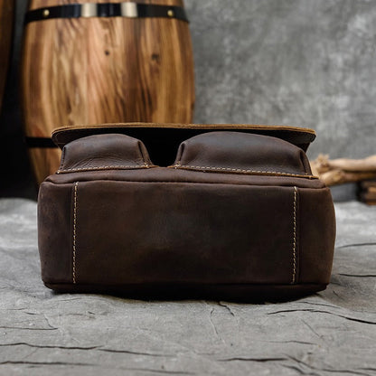 Brown Leather Men's Vertical Messenger Bag Coffee Side Bag Vertical Shoulder Bag For Men