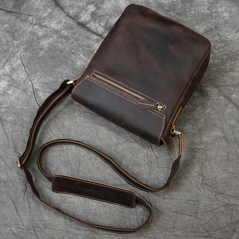 Brown Leather Men's Vertical Messenger Bag Coffee Side Bag Vertical Shoulder Bag For Men