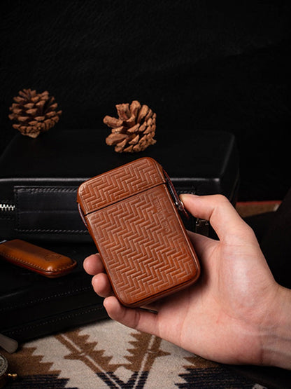 Classic Brown Leather Mens 20pcs Cigarette Holder Cases Stamped Cigarette Case for Men