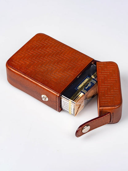 Classic Brown Leather Mens 20pcs Cigarette Holder Case Stamped Cigarette Case for Men