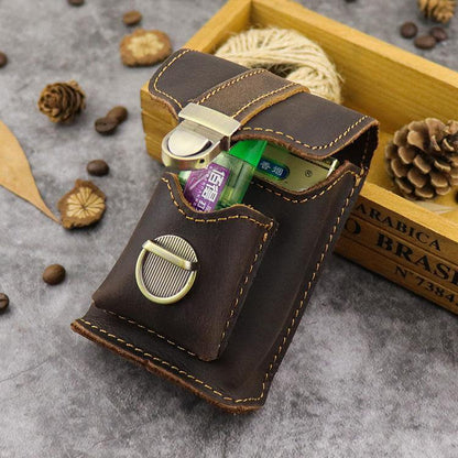 Leather Mens Cigarette Cases with Lighter Holder With Belt Loop Cigarette Holder For Men