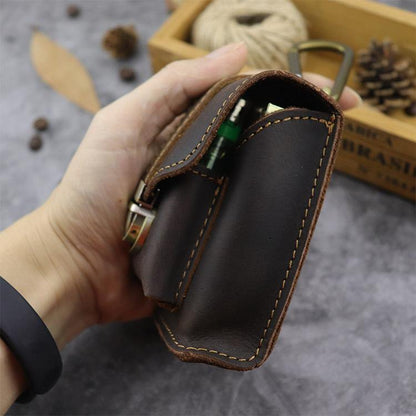 Leather Mens Cigarette Cases with Lighter Holder With Belt Loop Cigarette Holder For Men