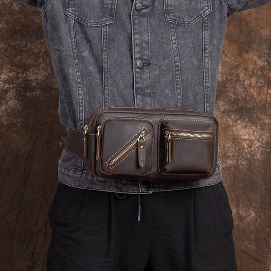 Vintage Leather Mens Fanny Pack Hip Pack Sling Bags Sling Pack Waist Bag for Men