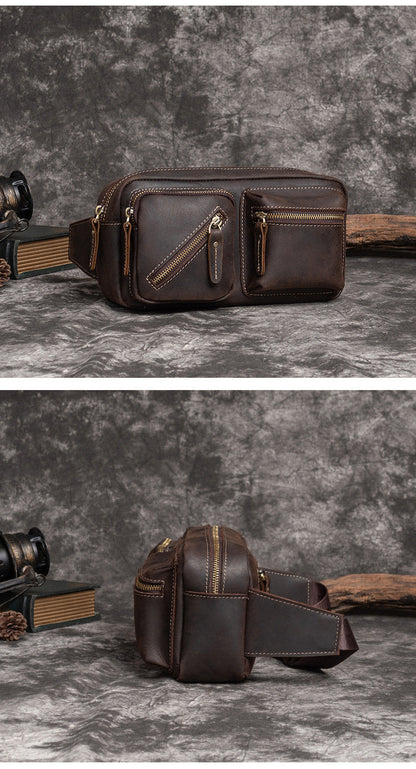 Vintage Leather Mens Fanny Pack Hip Packs Sling Bag Sling Pack Waist Bag for Men